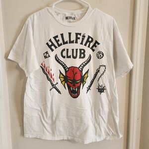 Netflix White Hellfire Club Graphic Demon Tee Large